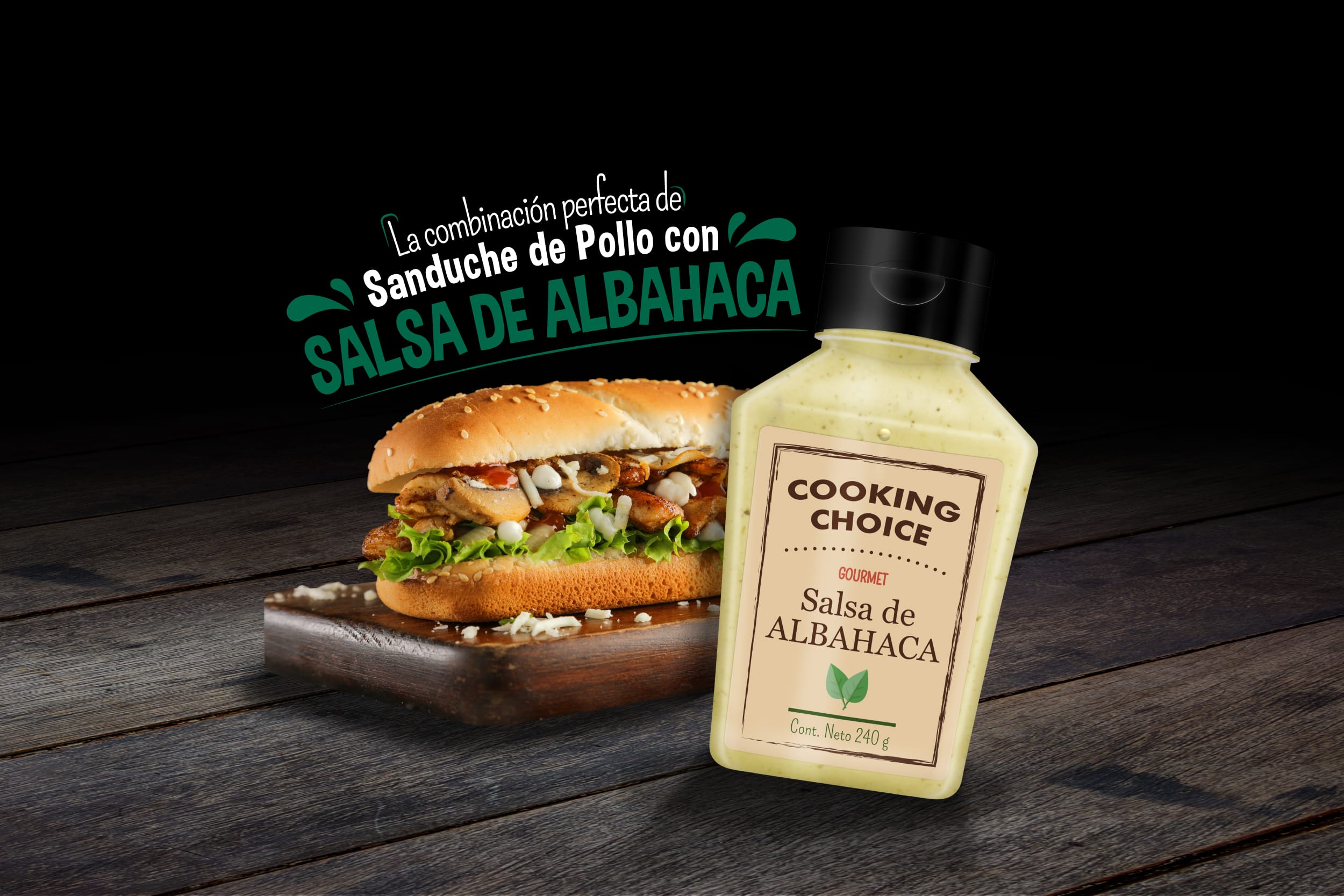 Sánduche de Pollo con Salsa de Albahaca