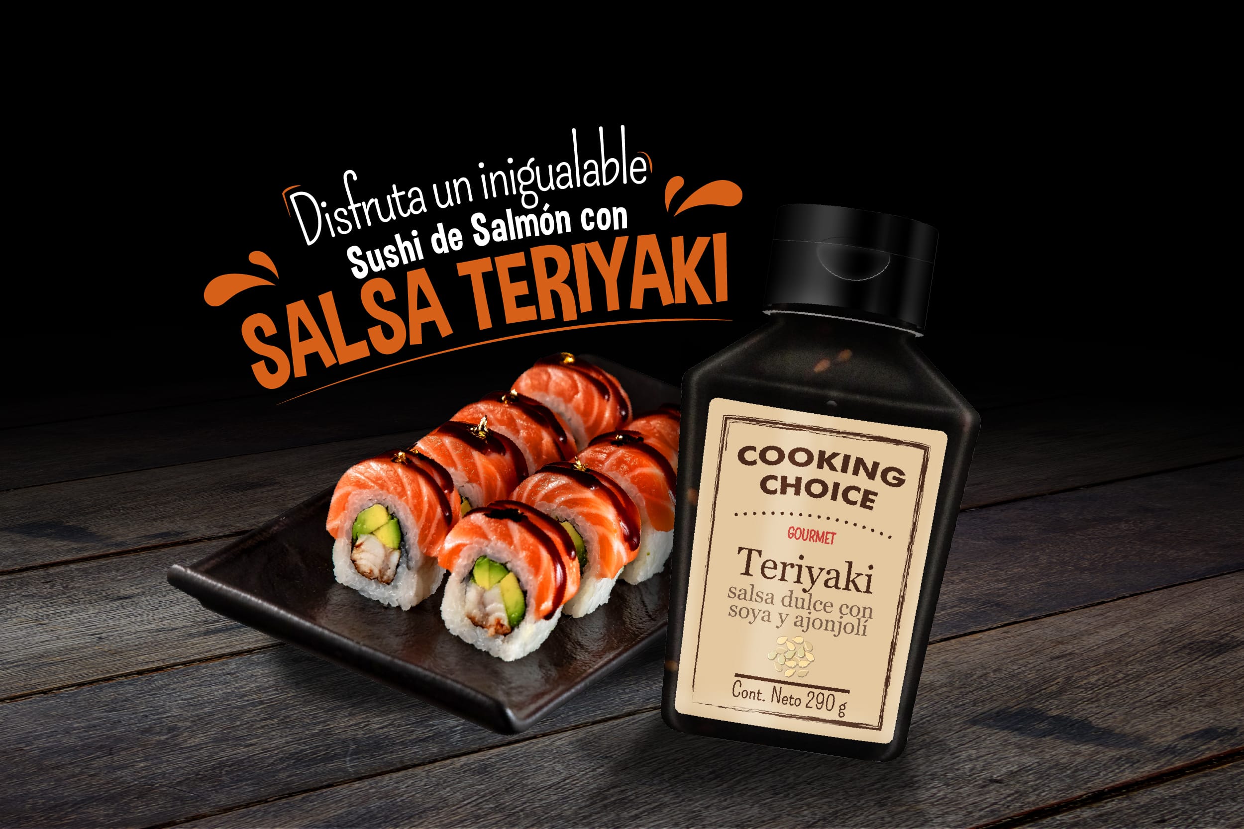 Sushi con Salmón y Salsa Teriyaki