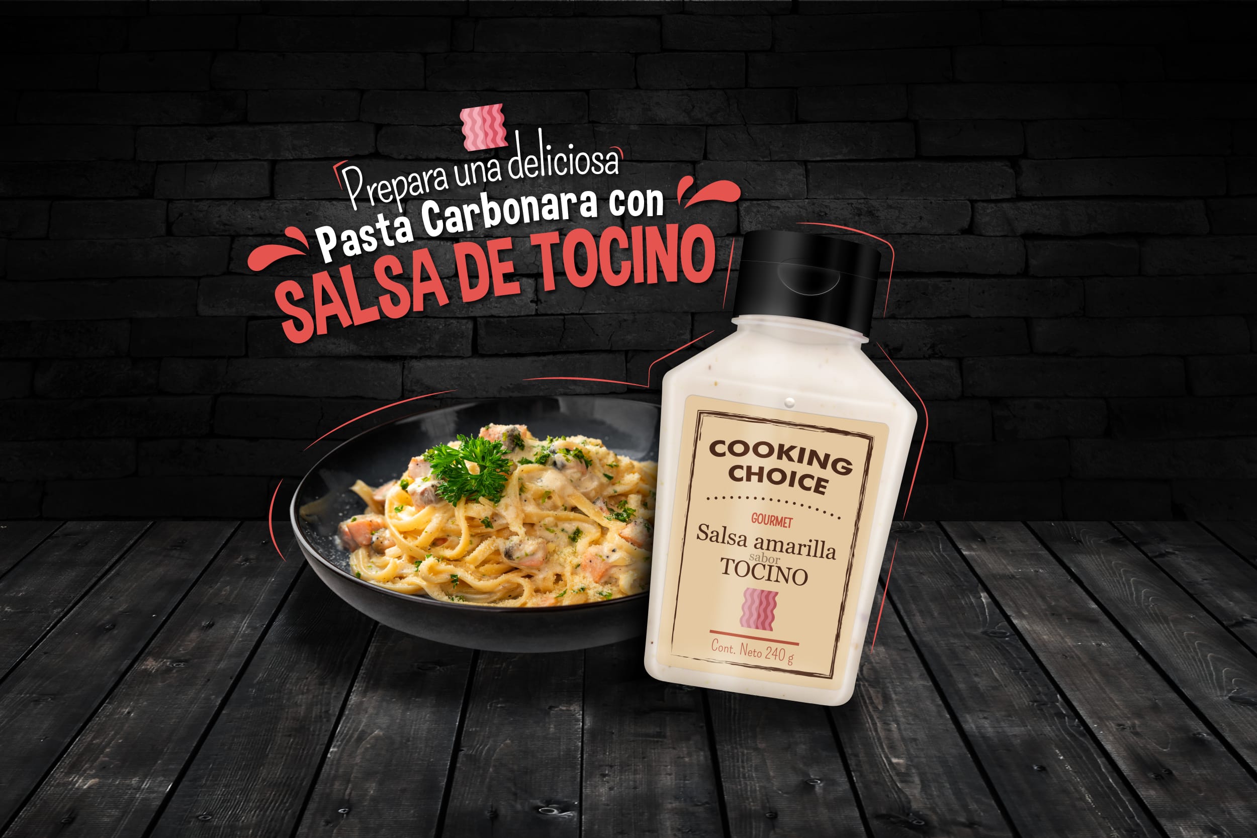 Pasta Carbonara con Salsa de Tocino